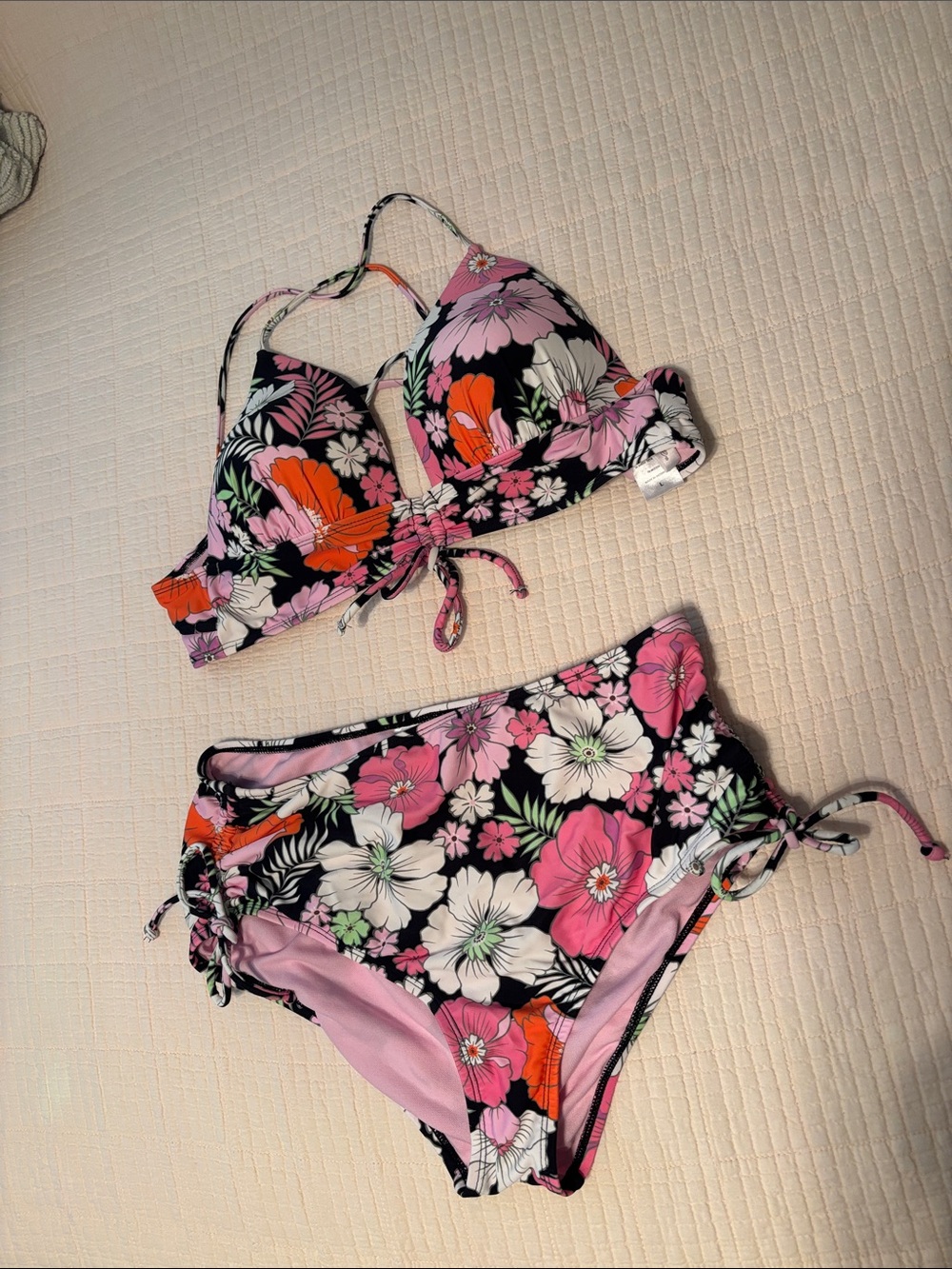Salt + Cove Floral High-Waist Bikini Set - Pink, Black & Orange